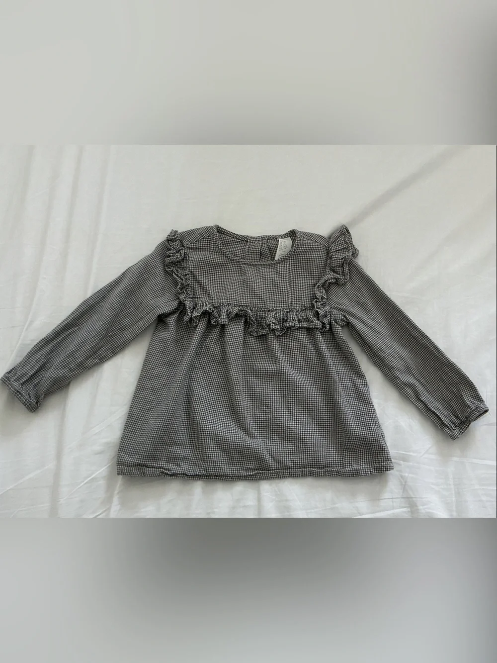 H&M Girls Black & White Gingham Ruffle Long-Sleeve Top Size 4T